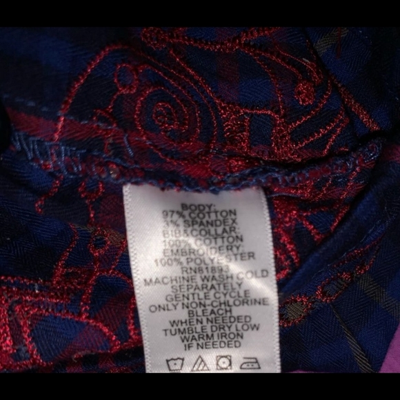 🍏 - Denim & Company sz M Pleated Embroidered Front Plaid Tunic - Picture 6 of 6